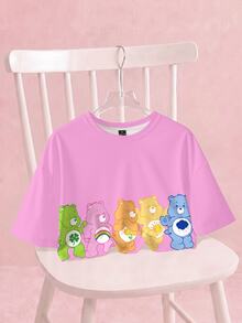 SHEIN X Care Bears 女款卡通印花圓領短版T恤 - 白色 - 查看 1