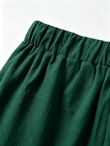 Balvessa 女款秋季花卉刺繡口袋寬腿寬鬆優雅長褲 - 墨綠色 - 查看 8