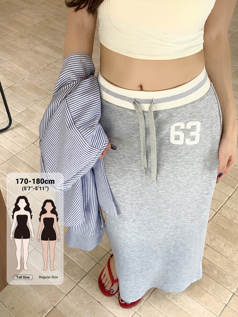Dazy Tall Women's Contrast Color Letter Korean Style Casual Long Skirt - Grey - View 1