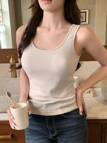 DAZY Women's Minimalist Solid Color Street Casual Base Layer Top - Apricot - View 10