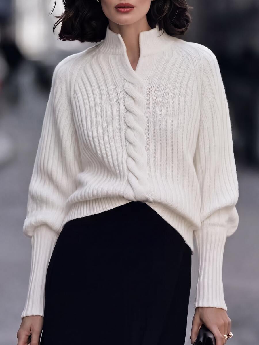 Balvessa Women's Solid Color Casual Versatile Daily Wear Long Sleeve Sweater - White - View 1