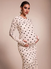 MaterniChic 孕婦波點百褶休閒派對夏季秋季洋裝 - 淺粉色 - 查看 6