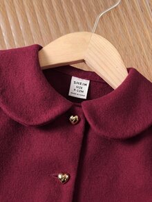 SHEIN معطف خارجي لطيف متعدد الاستخدامات بياقة بيتر بان باللون الأحمر لفصل الخريف/الشتاء للبنات الصغيرات - عنابي اللون - مشاهدة 5