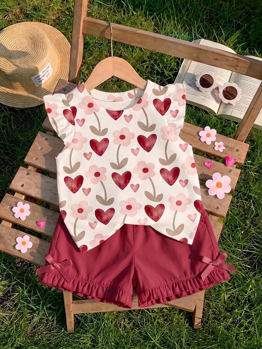 Young Girl Casual Fashion Cute Flutter Sleeve Round Neck Top Suitable For Spring Summer - Multicolor - View 1