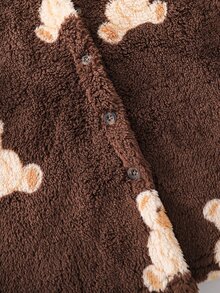 SHEIN Playful Pals Girls 2026 Fall Winter New Teddy Bear Pattern Fleece Hooded Jacket Lambswool Lining Thickened Winter Coat Soft Skin-Friendly Non-Shedding Loose Fit - Brown - View 8