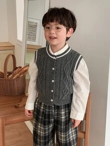 DAZY Infant Boys Casual Contrast Color Autumn/Winter Layering Korean Style Solid Color Cardigan - Grey - View 1