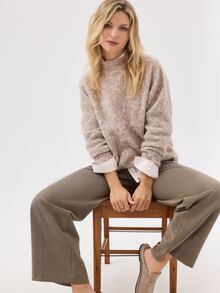 KÆRIA Hus Long Sleeve Brushed Knit Sweater - Soft Touch Knit - Oatmeal Marle - Relaxed, Preppy, Layering - Grey - View 5