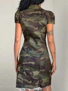 Jeanoix Women's Camouflage Single-Breasted Casual Daily Denim Jacket - Multicolor - View 5