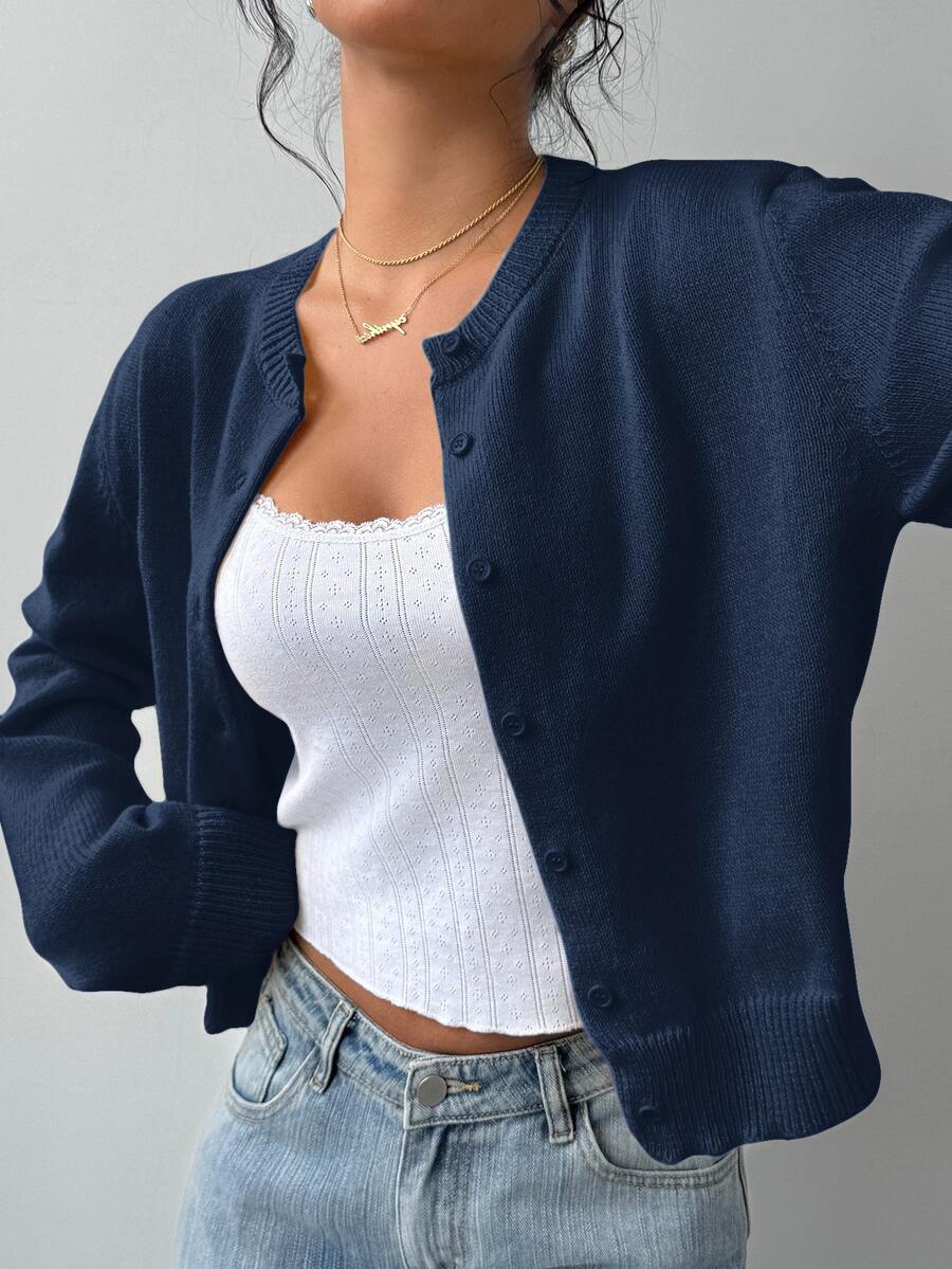 SHEIN Tall CURVE 大尺碼女款純色休閒百搭日常開襟衫 - 水鴨藍 - 查看 1