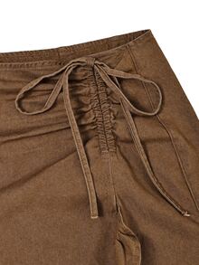 Sweetra Women's Ruffle Pleated Casual Versatile Denim Skirt - Brown - View 3