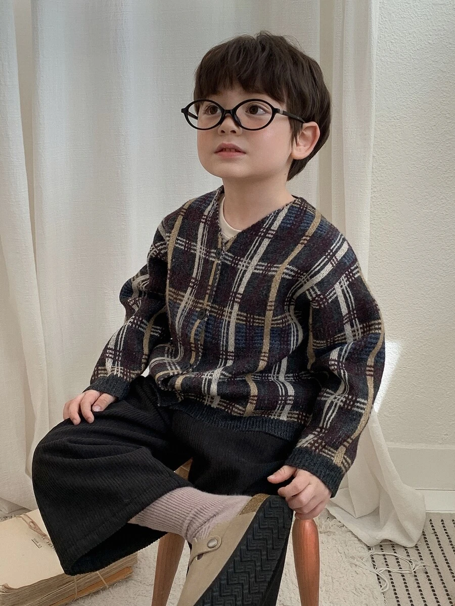 DAZY Infant Boy Plaid Casual Long Sleeve Autumn/Winter Sweater - Brown - View 1