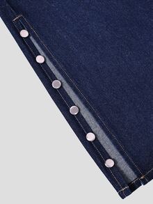 Elenzga Women's Outdoor All Season Side Slit Button Decor Blue Denim Jeans - Dark Wash - View 5