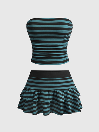 Grunge Punk Set 2 pezzi Y2K Millennium sexy con top a fascia e minigonna ultra corta, stampa mimetica all-over