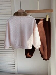 SHEIN 男女嬰兒/幼兒 2件組秋冬保暖內裡加厚可愛學院風運動衫套裝，嬰兒冬季服飾，運動套裝，聖誕 - 咖啡棕 - 查看 2