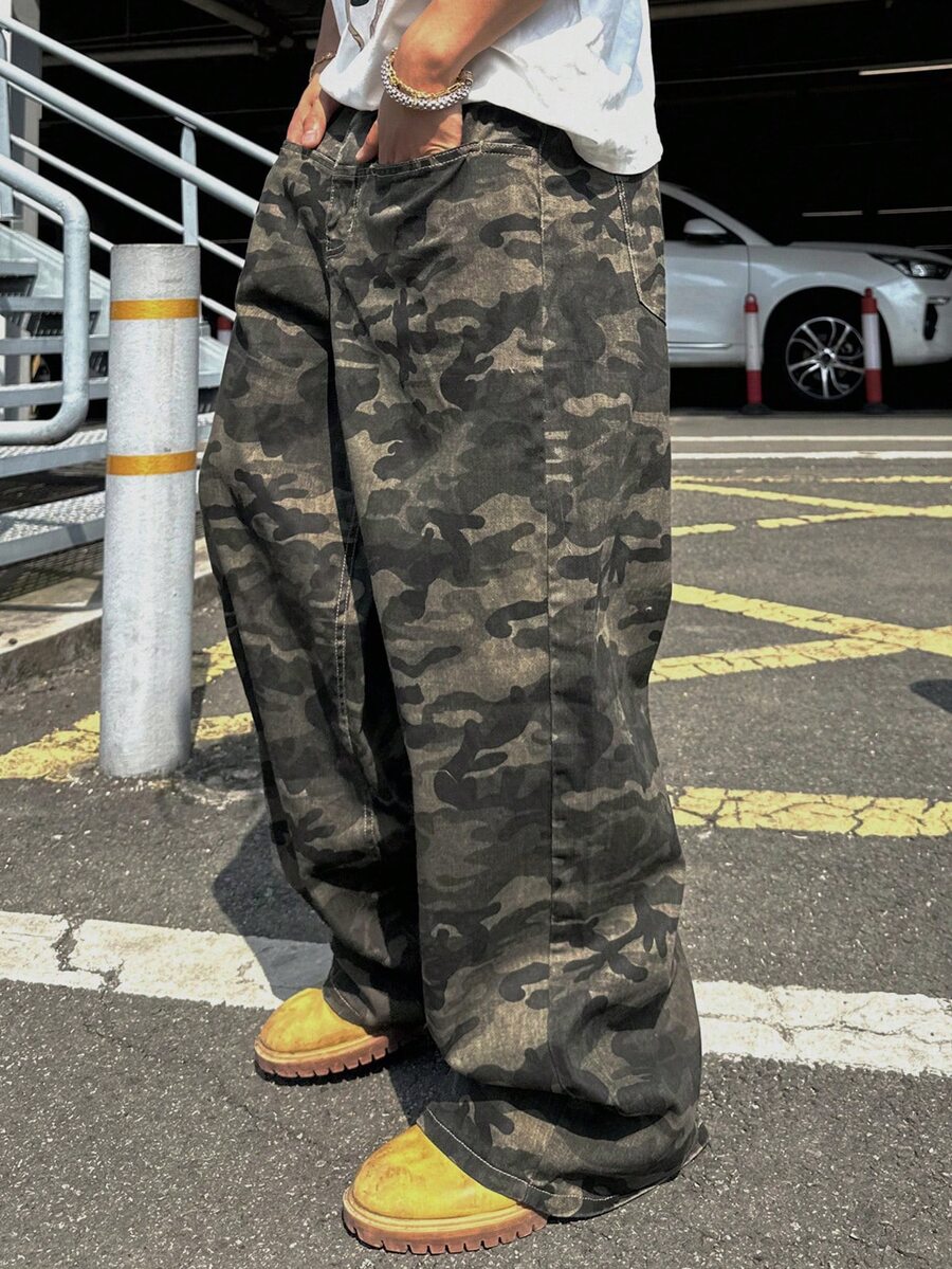 SHEIN 青少年男孩休閒舒適百搭迷彩印花寬鬆長褲 - 彩色 - 查看 1