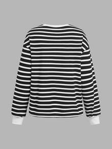 SHEIN LUNE 休閒條紋女款圓領海軍藍條紋百搭休閒衛衣 - 彩色 - 查看 6
