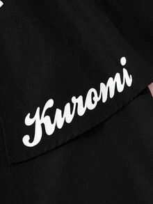 HELLO KITTY AND FRIENDS | SHEIN Tween Girl Letter Print Hooded Cape Dress - Black - View 6