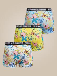 SpongeBob SquarePants | SHEIN Men's Cartoon Print Comfortable Cute Boxer Shorts - Multicolor - View 3