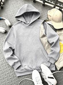 SHEIN Teen Boys Autumn Streetwear Graduation Minimalist Pullover Winter Sweatshirt,Casual College Style Comfortable Soft Fabric Basic Hooded Sweatshirt - Light Grey - View 7