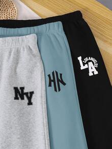 SHEIN 青少年男孩 3件組休閒百搭黑色、灰色、多色運動長褲，適合通勤、上學、日常休閒穿著與運動 - 彩色 - 查看 6