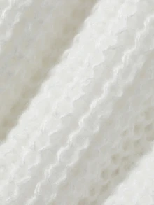 Livesso 女款白色圓領長袖麻花編織修身羅紋休閒毛衣，秋冬款 - 白色 - 查看 7