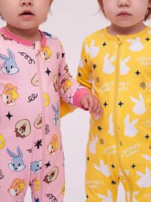LOONEY TUNES X SHEIN قطعتان من ملابس الجمبري للبنات الرضع - متعدد الألوان - مشاهدة 3