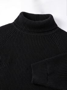 SHEIN LUNE Plus Size Women's Solid Color Stand Collar Casual Daily Knit Dress - Black - View 3