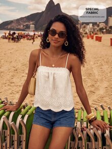 CAJUNI Women's Hollow Embroidery Casual Camisole Tank Top For Vacation - White - View 4