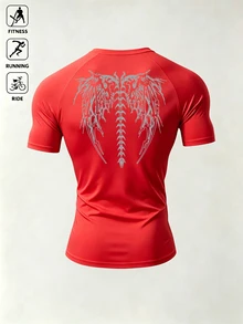 Acti Log Men's Spider Print Raglan Short Sleeve Sports T-Shirt - Red - View 2