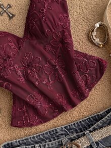 Attitoon Damen Tanktop, lässig minimalistisch Vintage elegant vielseitig Blau Pailletten bestickter Mesh-Stoff, Strandkleidung, Urlaubsoutfit, Damen Sommeroutfit - Bordeaux - Übersicht 6