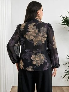 Modelyn Plus Size Floral Print Button Long Sleeve Shirt For Vacation - Multicolor - View 2