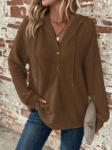 Reflora Plus Size Women Solid Color Casual Daily Sweatshirt - Brown - View 3