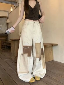 Dazy Tall Women's Printed Loose Casual Denim Jeans For Girls - White - View 8