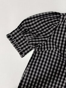 Linhara 大尺碼女款秋季荷葉邊黑色格紋度假休閒 1920 年代復古風襯衫 格紋上衣 格子上衣 正式外出穿搭 - 紫色 - 查看 4