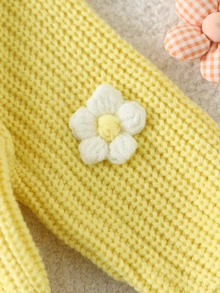 SHEIN 女嬰黃色秋冬圓領套頭毛衣，蜜蜂刺繡裝飾，精緻舒適幼兒/嬰兒套裝，適合外出、旅行與假期 - 黃色 - 查看 5