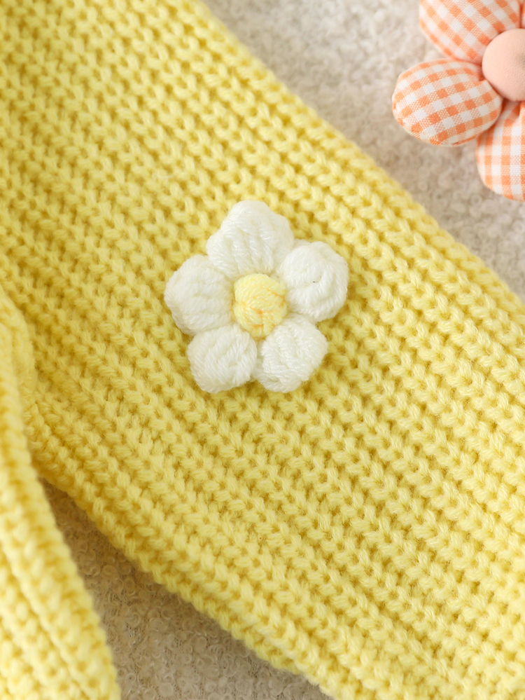SHEIN Baby Girls Yellow Autumn/Winter Round Neck Pullover Sweater With Bee Embroidery Decoration, Delicate Comfortable Outfit For Toddlers/Infants, Suitable For Outings, Travel And Holidays - Yellow - View 5