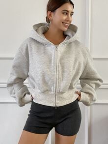 Livesso Tall Women's Hooded Short Casual Sweatshirt - Light Grey - View 4