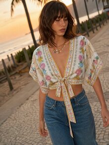 CAJUNI Tropical Vacation Romantic Floral Blouse - Multicolor - View 7