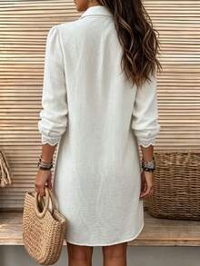 Breezaya Women's Fashion Casual Button Lace Patchwork Dress - White - View 2