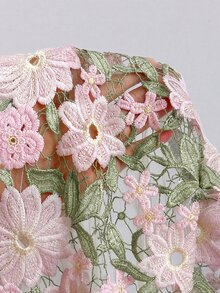 Soleia 新款性感浪漫花卉刺繡V領露背綁帶背心，適合約會、夜店、波希米亞風、度假、秋季女裝、復古、節日 - 粉色 - 查看 3