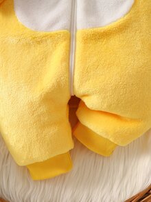SHEIN 新生兒連帽長袖可愛毛絨褲裝套裝 日常穿著 卡其色駱駝印花 適合女嬰男嬰 秋冬款 - 黃色 - 查看 4