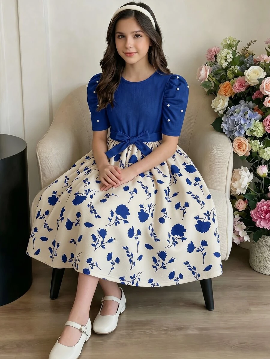 SHEIN 這是一款一件式復古優雅黑色針織羅紋圓領套頭衫 - 藍色 - 查看 1