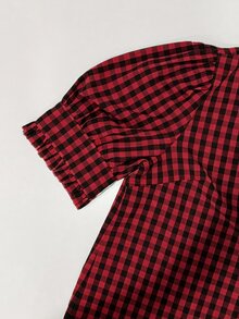 Linhara 大尺碼女款夏季荷葉邊綠色格紋度假休閒風上衣，綠色格紋上衣格子上衣 - 彩色 - 查看 6