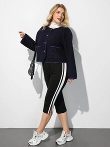 Maija Plus Size Women's Colorblock Casual Versatile Daily Wear Capris - Black - View 7