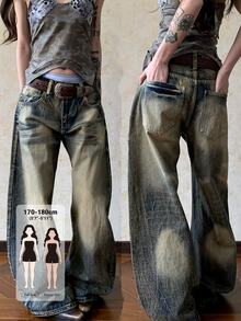 Dazy Tall Women's Distressed Washed Loose Straight Leg Jeans - Medium Wash - View 1