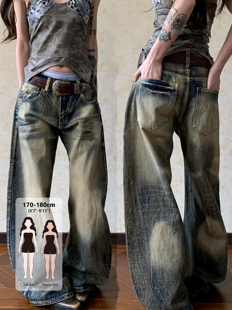 Dazy Tall Women's Distressed Washed Loose Straight Leg Jeans - Medium Wash - View 1