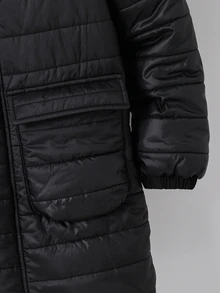 SHEIN 兒童青少年男孩秋冬連帽保暖內裡加厚黑色絎縫外套，冬季外套，派克大衣，填充外套，絎縫外套 - 黑色 - 查看 5