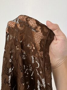 NU&NOW Sexy Lace Sheer Patchwork Off-Shoulder Long Sleeve Dress - Brown - View 6