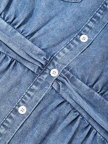 SHEIN Plus Size Fashion Button Long Sleeve Pocket Denim Dress - Blue - View 4