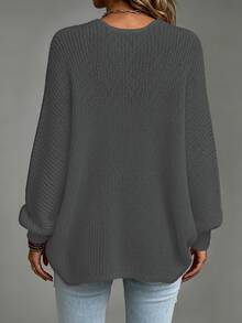 SHEIN 純色蝙蝠袖開襟衫套裝 夏季女款寬鬆大尺寸針織開襟毛衣 - 深灰色 - 查看 2